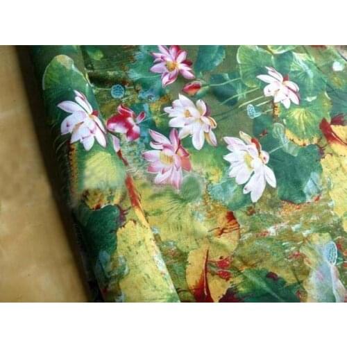 Pretty Zakka Linen 1PC 75cm*140cm Pond & Lotus Printed Linen Fabric Fat Quarter Bundle Vintage Quilting Patchwork Tilda Fbric