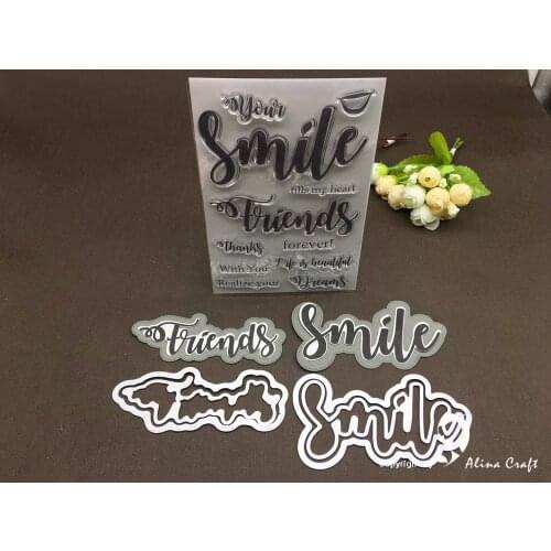 METAL CUTTING DIES & CLEAR STAMPS friends smile shadow big size words Scrapbook paper craft card album knife blade punch stencil