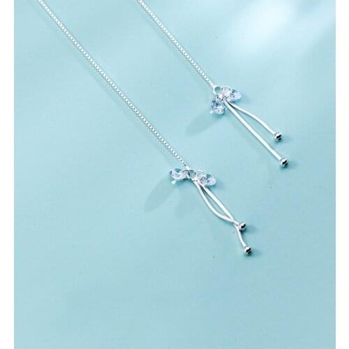 MloveAcc Luxury 925 Sterling Silver Long Tassel AAA Zircon Drop Earrings for Women Sterling Silver Jewelry