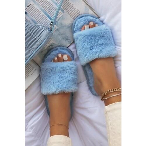 Fashion Designer Women Comfy Cozy Fur Slippers Home Indoor Floor Fluffy Furry Slides House Ladies Simple Solid Shoes Winter 2020