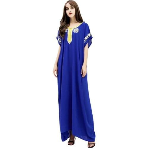 Muslim Arab Middle East Dubai New Womens Wear Large Size Embroidery Loose Dress Long Robe Headscarf
