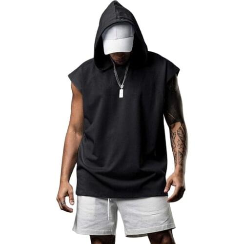 2021 New Mens Sleeveless T-shirts Fashion Loose Hoodie Fitness Vest Sports Leisure Sleeveless Hoodie Mens Clothing S-2XL