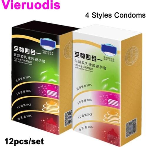 Male Condoms 12pcs/box 4 Types Thread Particles Condoms For Men Contraception Adult Toys Erotic Intimate Goods Sex Toys