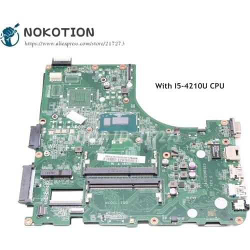 NOKOTION For Acer V3-472 E5-471 Laptop Motherboard DA0ZQ0MB6E0 NBMN211001 NB.MN211.001 DDR3 I5-4210U CPU