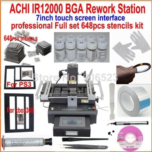 2016 Newest ACHI IR12000 3 heat zones BGA rework station touch screen + 648pcs bga stencils full set bga reballing kit