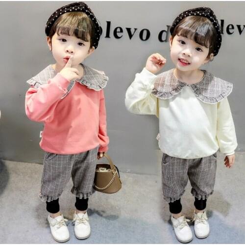 2019 New Sweet Baby Girl Spring Fall Clothing Set 2pcs Plaid Suit, Long Sleeved SweaterTops+Pants,Toddler Kids Princess Wear