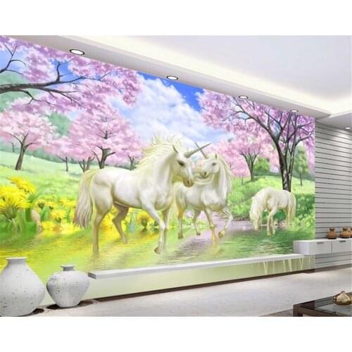 Beibehang Custom Photo Wallpaper Modern Dream Sakura Unicorn Wall paper Art Living Room Sofa TV Background Home Decor Wallpaper