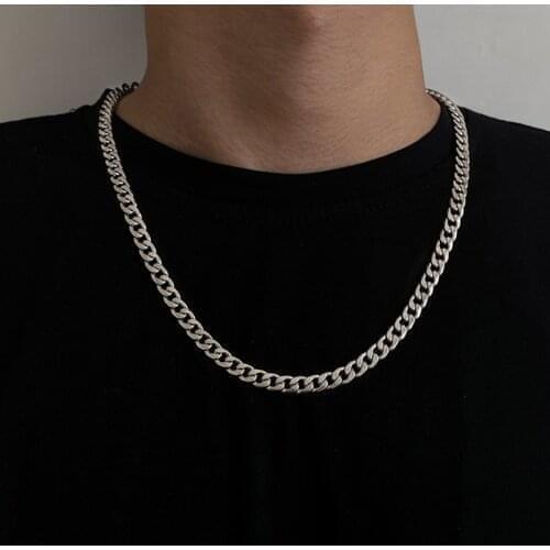 Punk Stainless Steel Necklace for Men Women Cuban Link Chain Chokers Street Hip Hop Vintage Tone Solid Metal Necklace New