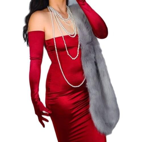 Silk Satin Gloves Female 70cm Elastic Mercerized Pearl Satin Wine Red Extra Long Anti-Sun Party Evening Women Gloves Marry WSG13