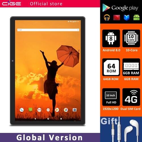 2021 Tablets Android 9.0 10 Core 10 Inch Tablet PC 6GB RAM 64GB ROM 13.0MP WIFI A-GPS 4G LTE 2.5D Tempered Glass IPS 1920x1200