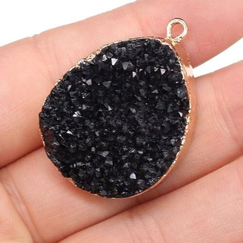 Natural Druzy Agates Pendants Charms Stone Water Drop Shape Pendants DIY for Necklace or Jewelry Making Size 25x35mm