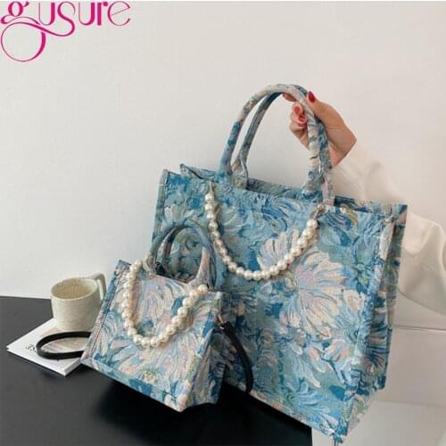 Gusure Casual Canvas Handbag and Purse Women Large Capacity Handle Bag Simple Designer Shoulder Shopping Bags Lady Totes Pouch