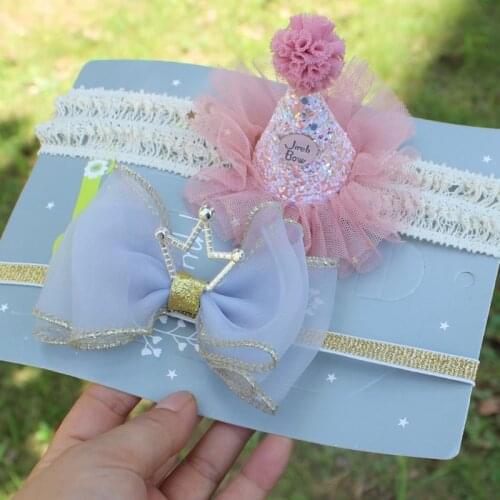 2Pcs/set Baby Girl Headband Princess Girls Hair Bow Crown Kids Headwear Lace Elastic Infant Toddler Baby Hair Accessories Set