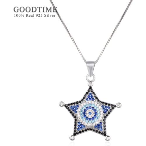 Luxury Necklace For Women Pure 925 Sterling Silver Vintage Star Pendant Rhinestone Necklace Valentines Day Jewelry Lover Gift
