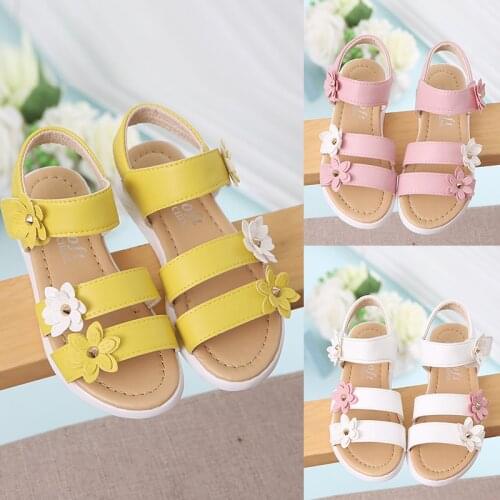 2020 Girls Sandals Gladiator Flowers Sweet Soft Childrens Beach Shoes Kids Summer Floral Sandals Princess Fashion Cute High Qua