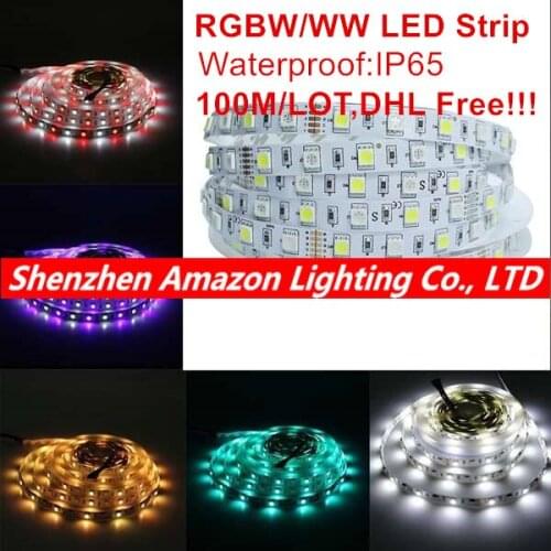 RGBW/WW 5050 LED strip Light Waterproof IP20/IP65 5M/Roll DC12V 60Leds/M 300 LEDs Flexible Bar Light strips 100M/LOT DHL Free