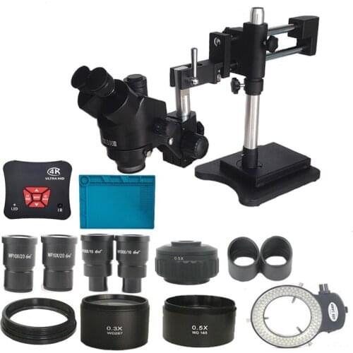 Trinocular Stereo Microscope Double Boom Simul Focal USB 1080P 4K HDMI Microscopio Camera Surgery Jewelry Phone PCB Repair Tools