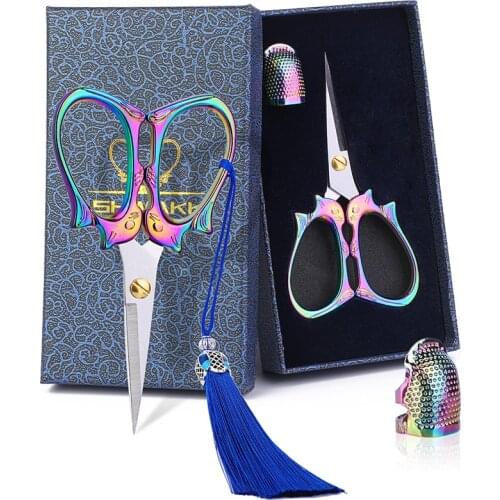 SHWAKK Stainless Steel Vintage Scissors Sewing embroidery scissors Fabric Cutter with Tassel Thimble for Embroidery Needlework