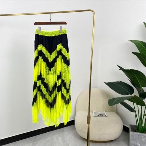 Top Quality Designer Skirts Womens High Street Fashion Fluorescent Green Lace Patchwork Empire Elegant Women Clothing