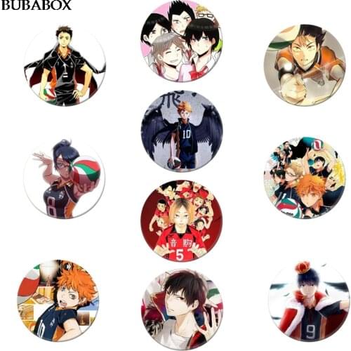 Japanese Manga Haikyuu!! Brooches School Volleyball Kageyama Boys Glass Picture Cool Hat Pins Anime Badge