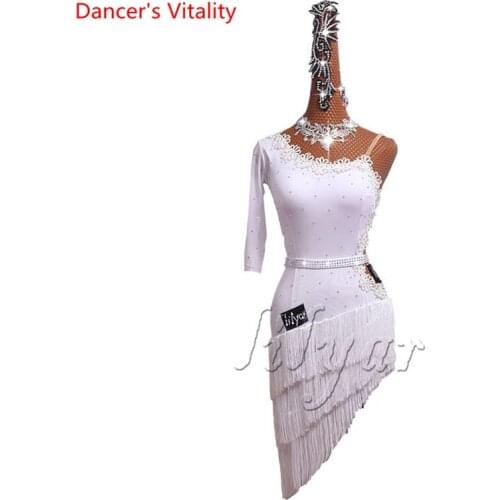 Latin Dance Competition Dress Female Adult Children High-end Custom Fringed Lace Dance Skirt Professional Performance Clothes