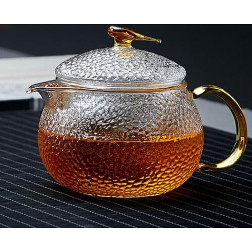 High Borosilicate Glass Teapot With Hammer Grain Cup High Temperature Resistant Handle With Cover And Strainer Lead-free Glass