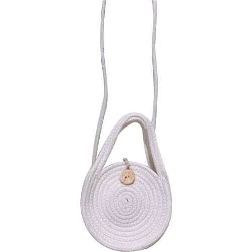 Women Straw Plaited Bags Beach Holiday Bohemia Handbag Shoulder Portable Handle Bucket Decorative Round Girl’s Bag Three Colors