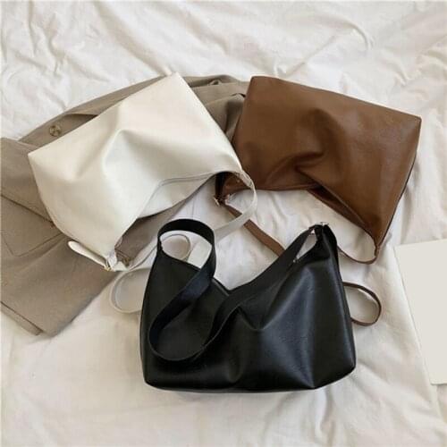 Womens Messenger Bag Vintage Korean Solid Color One Shoulder Underarm Bag Soft Leather Crossbody Bags For Women