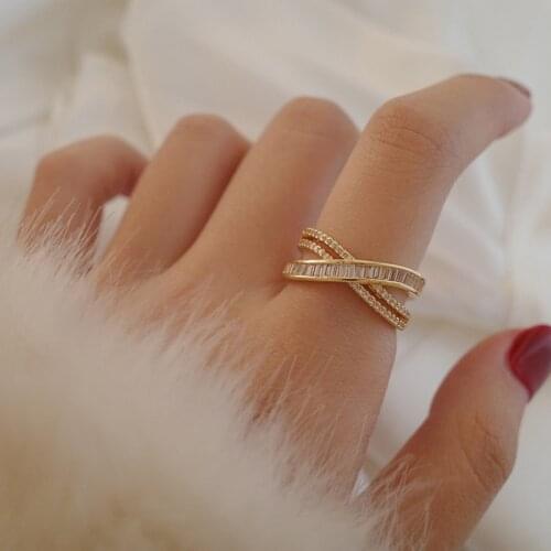 MENGJIQIAO New Fashion Design Zircon Cross Twist Rings For Women Gilrs Adjustable Gold Color Mid Finger Knuckle Rings Jewelry