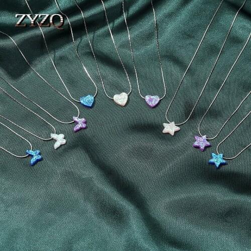 ZYZQ Simple Color Sequin Resin Star Necklace For Women Korean Sweet Butterfly Love Clavicle Chain Special Birthday Gift Jewelry