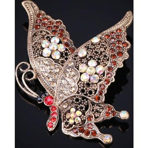 Zlxgirl Brown Rhinestone butterfly Brooch pins For Women vintage Statement Punk Hijab Accessories Antique Silver Men Jewelry