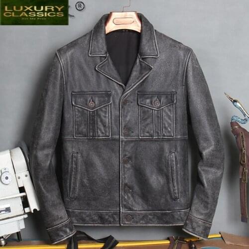 100% Real Leather Coat Men Autumn Winter Clothes 2021 Streetwear Genuine Cow Leather Jacket Male Fit Moto Biker Coats 769