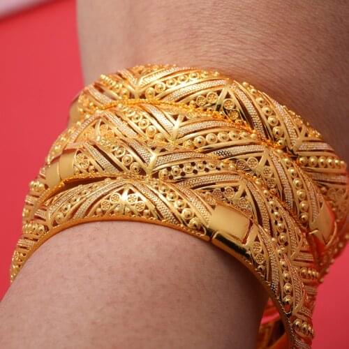 4pcs/lot Dubai Gold Color Bangles For Women Ethiopian Bangles Bracelet African Jewelry Arab Middle East