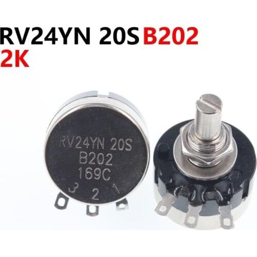 5PCS Single Turn Carbon Film Potentiometer RV24YN20S B202 2k Adjustable Resistor