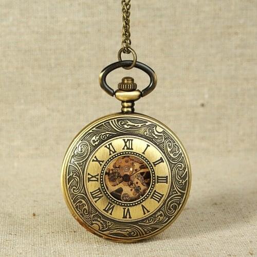 8960Antique Mechanical Pocket Watch Bronze Spiral Pattern Golden Gear Openwork Dial Montreux Luxury Gift Necklace Pendant Watch