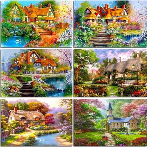 Diamond Painting Garden Full Square Round Drill Art Rhinestone 5D Diamond Embroidery Landscape House Craft Kit Handmade Gift