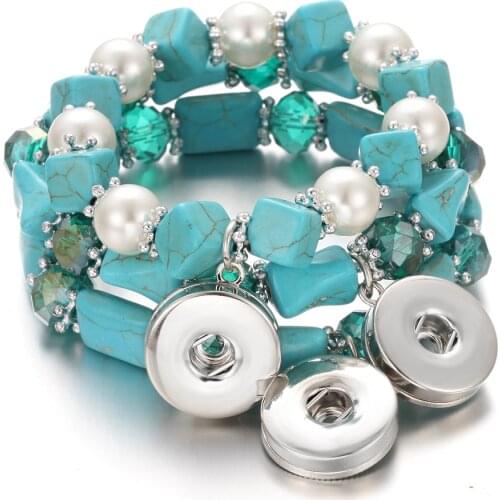 New Snap Jewelry Bracelets Beaded Snap Bracelet Natural Stone Beads 18mm Snap Button Bracelet for Women Men Bead Charm Bracelet