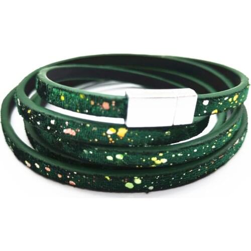 Green Black Ethnic Bohemian Bracelets Magnet Leather Boho Bracelets Women Fashion Girl Cuff Bangle Female Jewelry National style