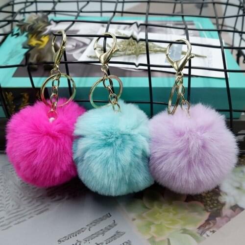 Faux Rabbit Fur Ball Keychain Fluffy Fur Pom Pom Keychains Mobile Phone Bag Car Pendant Key Ring Gift Accessories Key Chain