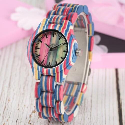 Wooden Watches Quartz Sport Wrist Watch Women Natural Handmade Full Wood Bamboo Watches Super Lightweight Colorful Timepieces
