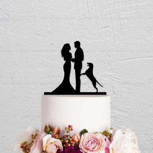 Bride and Groom with a Dog Wedding Cake Topper, Couple with a Dog Silhouette Cake Topper, Wedding Cake Topper Decor Supplies
