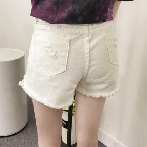 High waist wide leg denim shorts cotton ripped holes womens 2020 summer loose teenagers students all-match hot pants