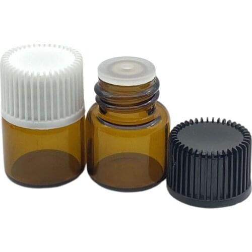100pcs 1/4 Dram 1ml Small Amber Glass Vials with Orifice Reducer and Cap Small Essential Mini Oil 1ml Bottle