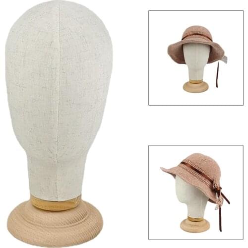 21" Canvas Block Mannequin Head for Wigs Making Glasses Cap Hats Displaying with Stand