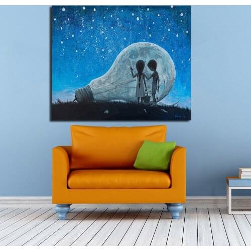 JQHYART Light Bulbs And Children Paintings For Living Room Wall Paintings On Canvas Oil Painting Wall Painting No Frame