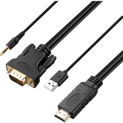 HDMI to VGA Cable,KUYiA Gold-Plated 1080p HDMI VGA Converter 1.8m with USB Power and Audio Compatible for Mac Computer Laptop