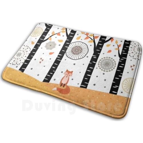 Fox - Birch Trees - Autumn Mat Rug Carpet Anti-Slip Floor Mats Bedroom Fox Fall Autumn White Black Orange Yellow Red Cool