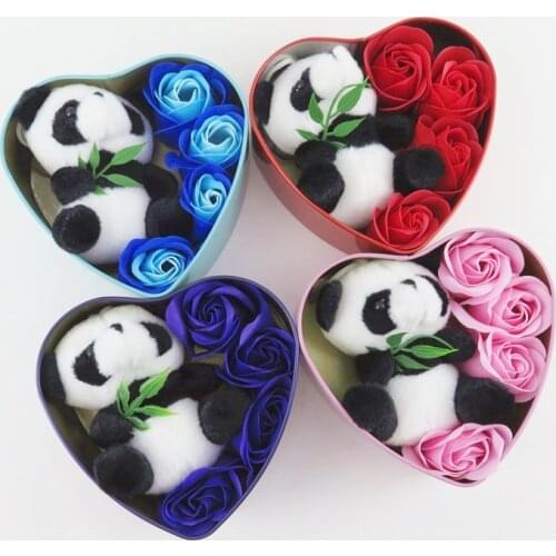 Lovely Panda Plush Toys With Soap Flowers Heart Shape Gift Box Stuffed Animals Creative Valentines Birthday Graduation Girls