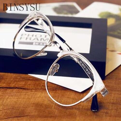 Fashion round half frame Eyewear metal rimmed men retro large frame plain mirror Women brand glasses optical frames glasses