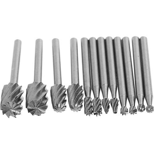 OOTDTY 12 Pcs 1/8 Inch Shank HSS Rotary Burr File Set Milling Drill Cutter Router Bit